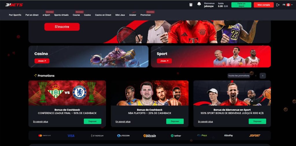 31Bets Casino page accueil